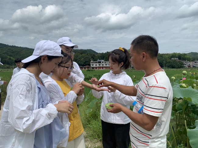 隊員參觀蓮子生產(chǎn)基地。福建船政交通職業(yè)學(xué)院供圖